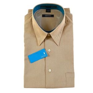 DKNY / THE UPTOWN SHIRT, 100% COTTON MENS LONG SLEEVE SHIRT SIZE L 16 32-33 TAN